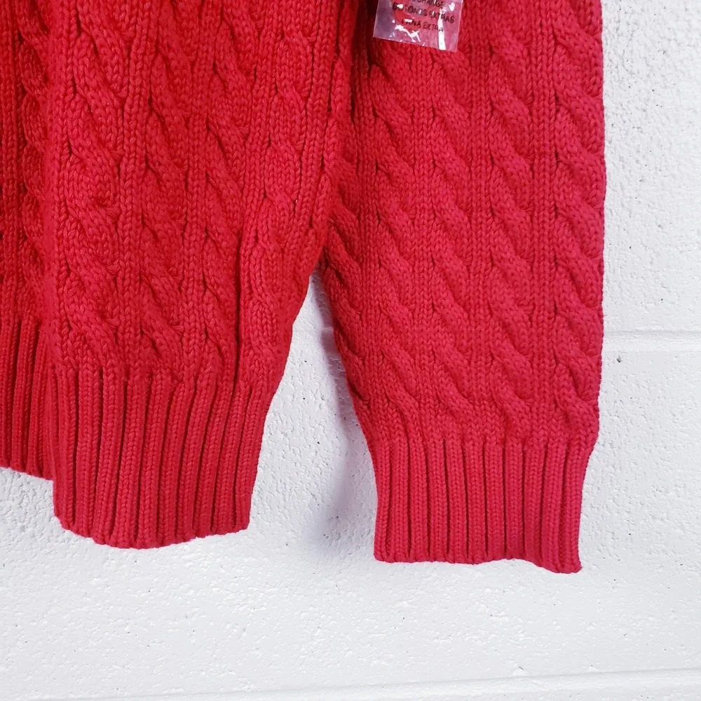 Lauren Ralph Lauren Sweater Red Cable Knit Crest Logo Cotton Womens‎ Size Large